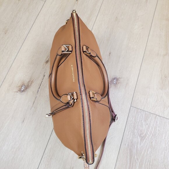 Michael Kors Beckett Large Leather Satchel Handbag Acorn Tan Brown Fall READ - Picture 8 of 16